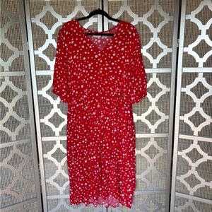 Red and White V-Neck Dolman Sleeve Maxi dress With Pockets
